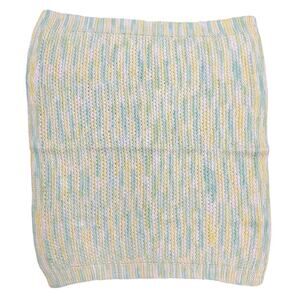 Vintage 1970s Hand Knit Baby Blanket Pastel Yellow Green Stripe 32x34